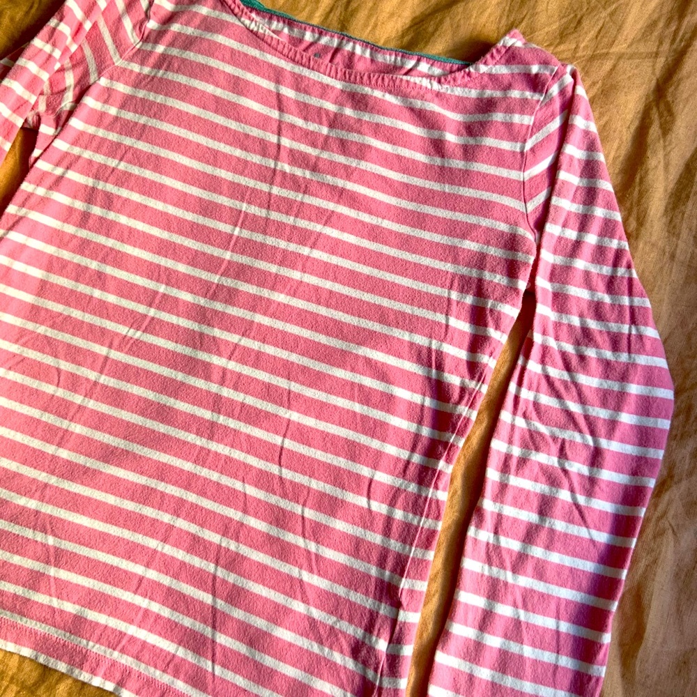 Boden pink striped boat neck shirt